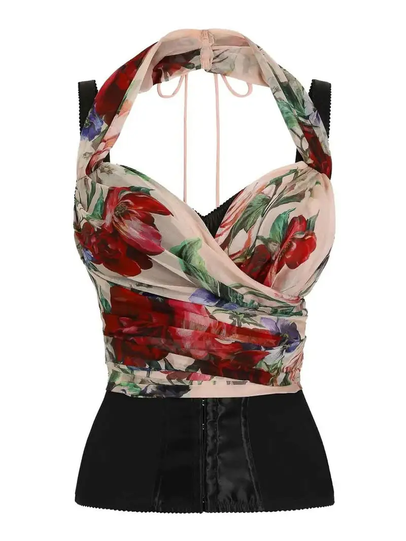 Bustier floreale Rosso