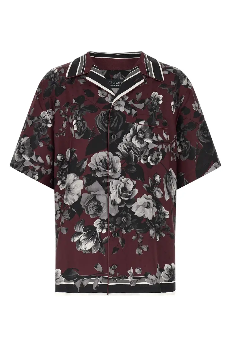 Camicia Bouquet Fiori Bordeaux