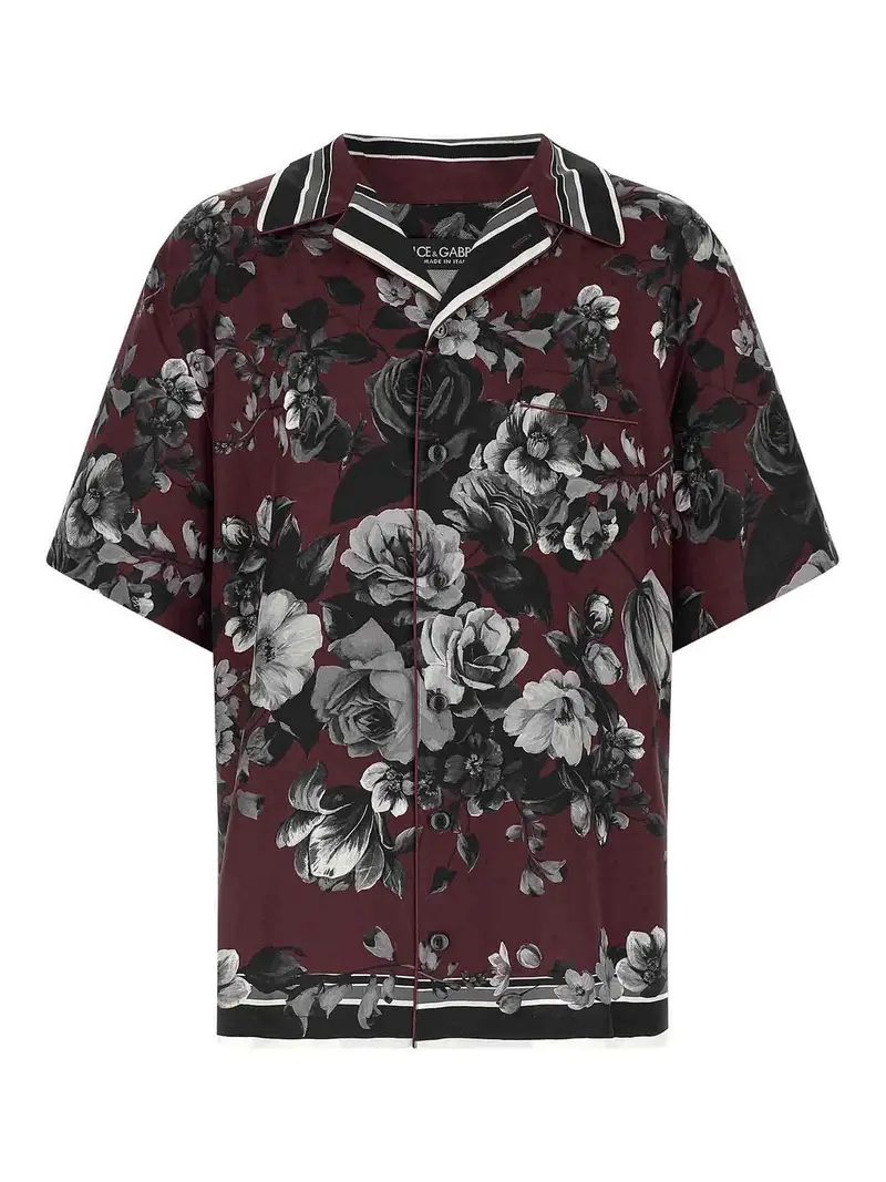 Camicia Bouquet Fiori Rosso Scuro