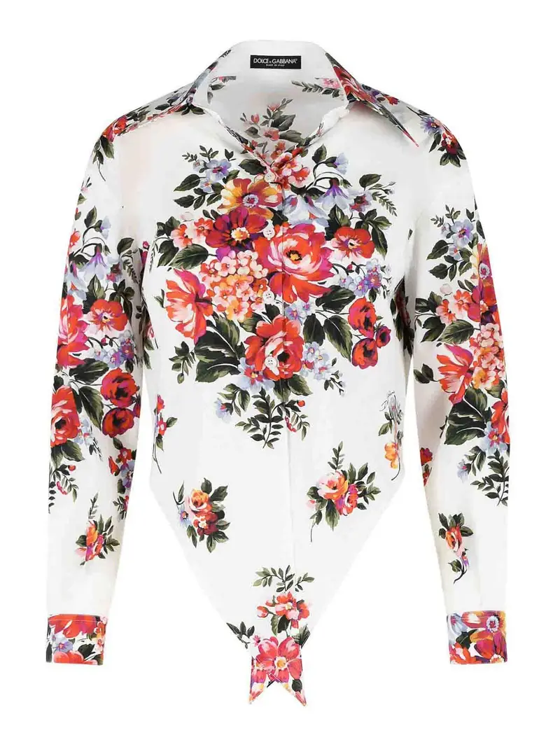 Camicia Fiori in cotone bianco Azzurro