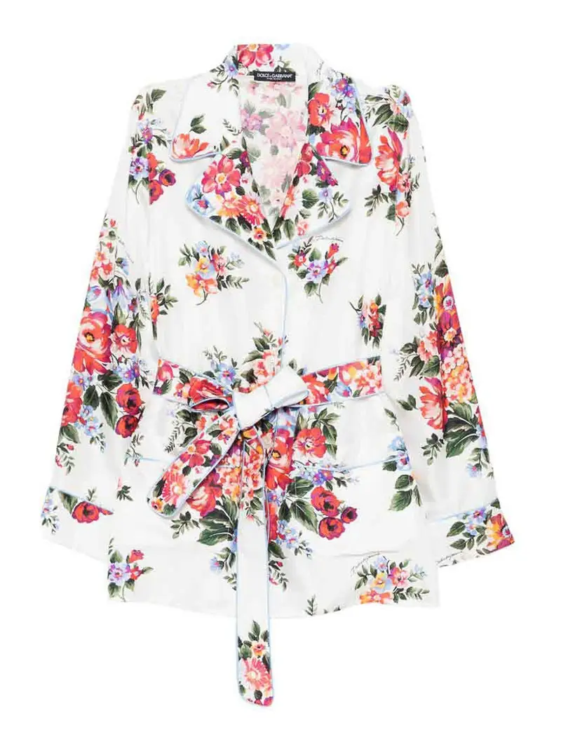 Camicia in seta con stampa floreale Bianco