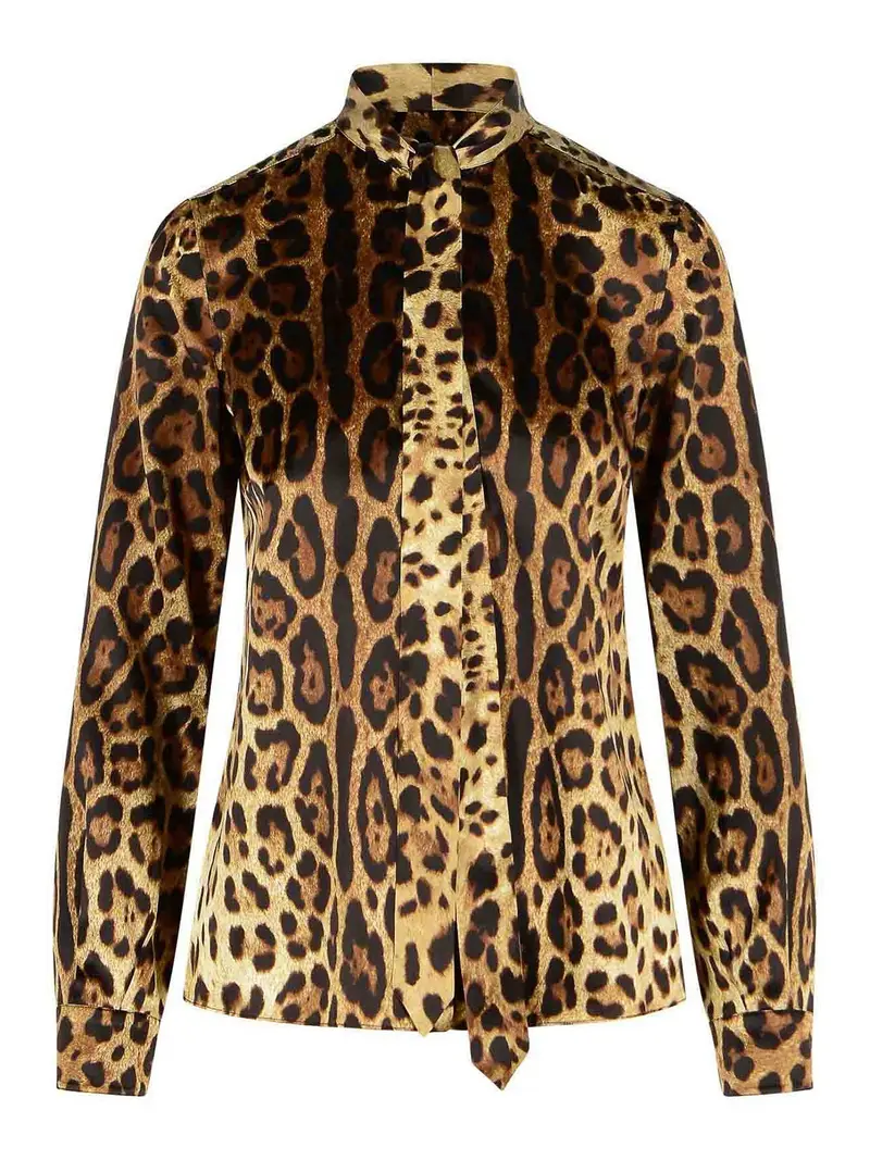 Camicia in seta con stampa leopardata Marrone