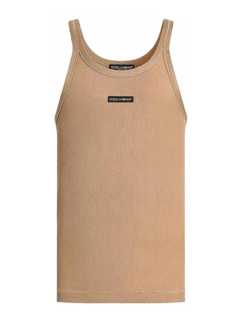 Canotta In Cotone Con Etichetta Beige