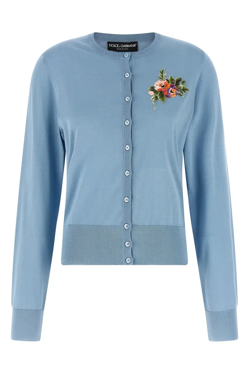 Cardigan Ricamo Floreale Azzurro