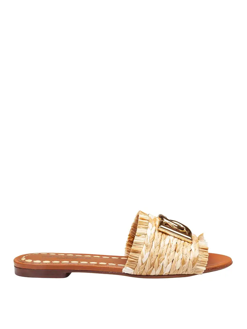 Dolce & Gabbana Ciabatta In Rafia Con Logo Beige