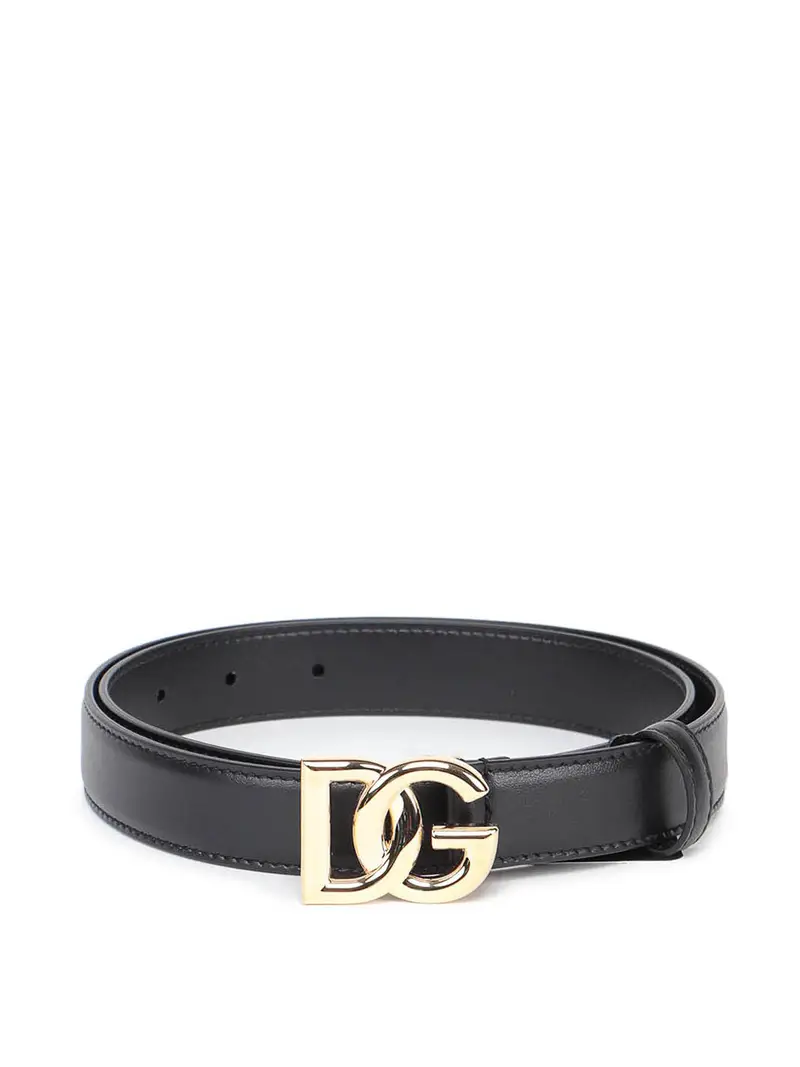 Cintura in pelle con fibbia logata Nero