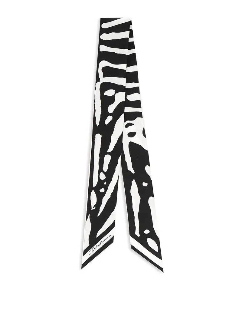 Fascia in twill di seta con stampa zebrata Bianco