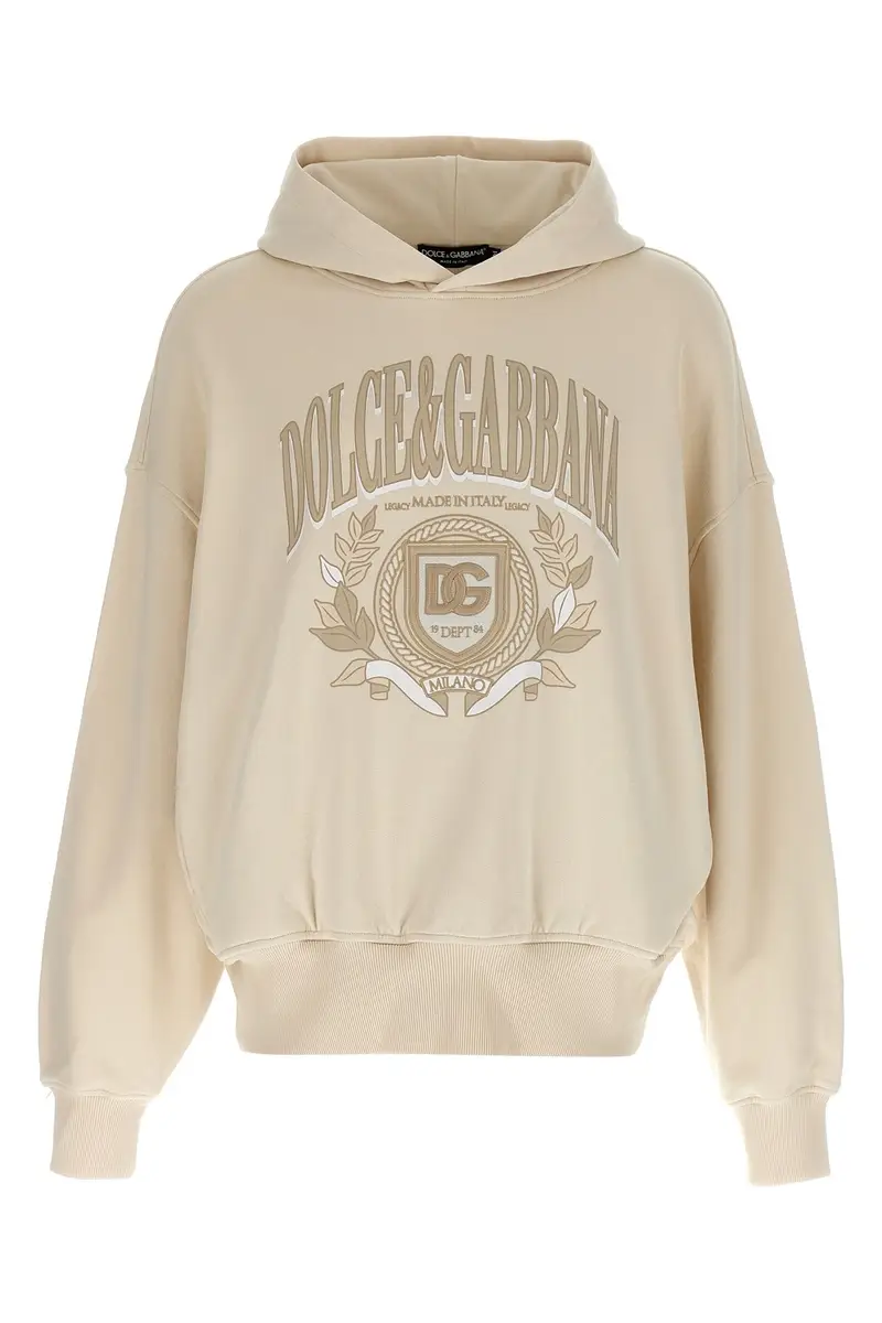 Felpa Con Cappuccio Ricamo Beige