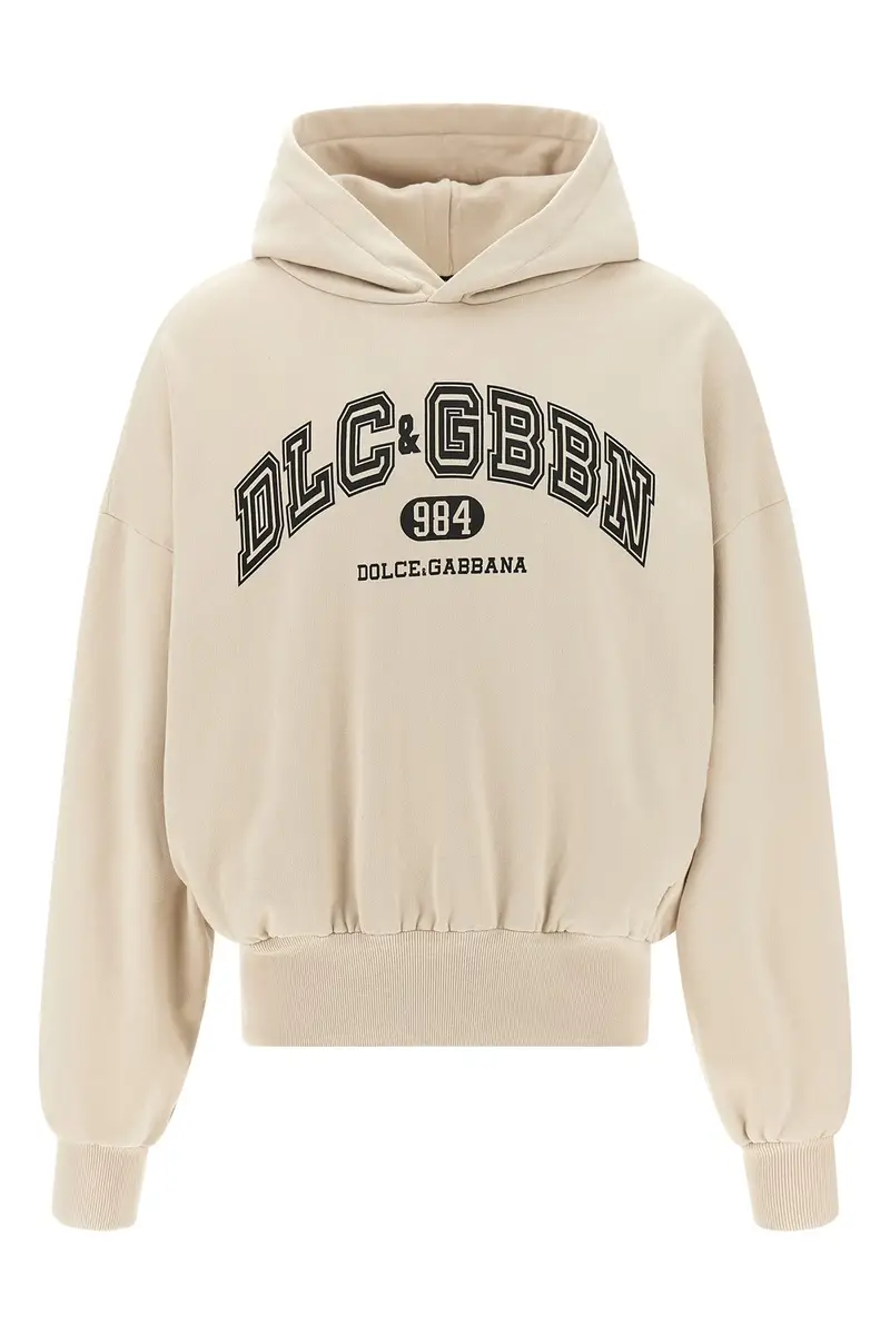 Felpa Con Cappuccio Stampa Logo Beige
