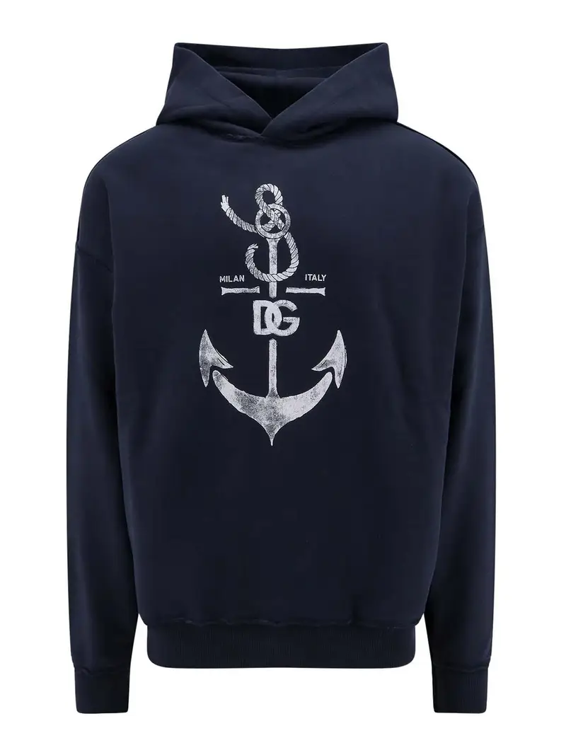 Felpa in cotone con stampa marina Blu