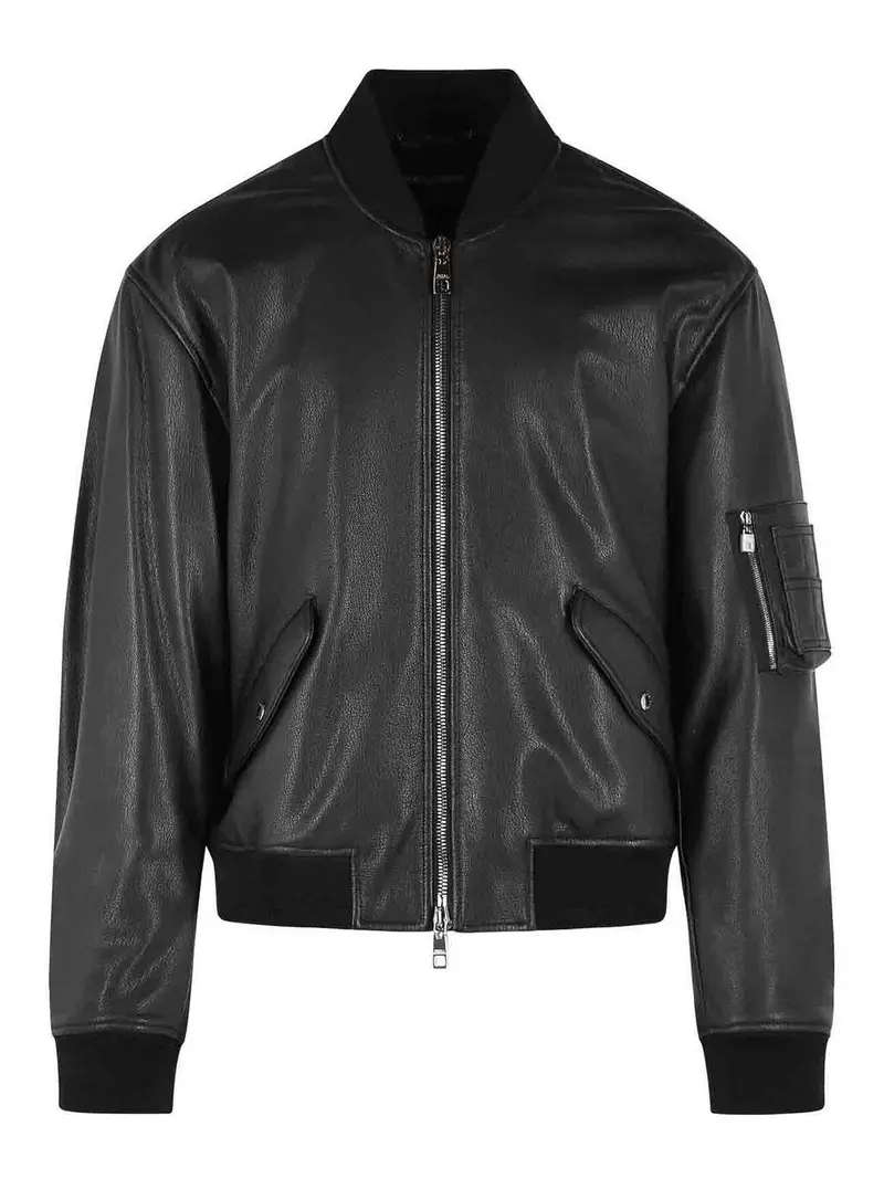 Dolce & Gabbana Giubbotto bomber in pelle nera Nero