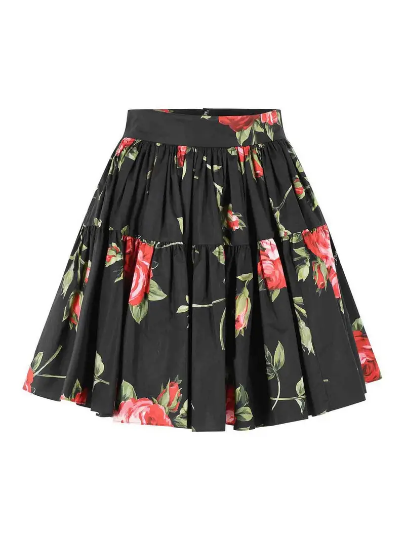 Gonna corta stampata in cotone nero