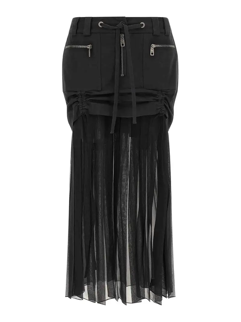 Gonna in twill e chiffon Nero