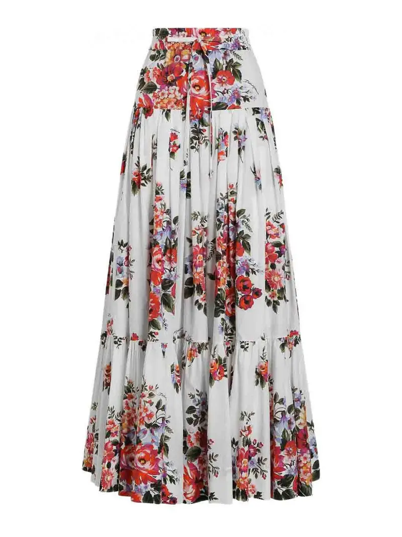 Gonna lunga con stampa floreale Bianco
