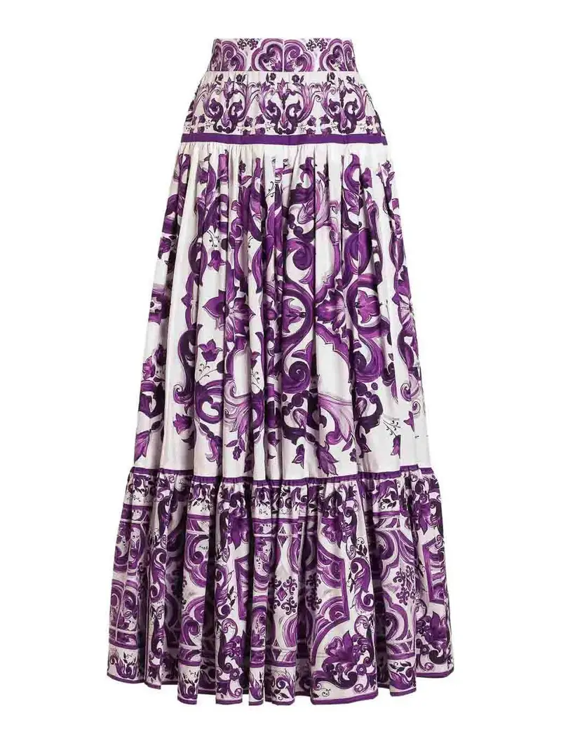 Gonna lunga stampare maiolica Bianco