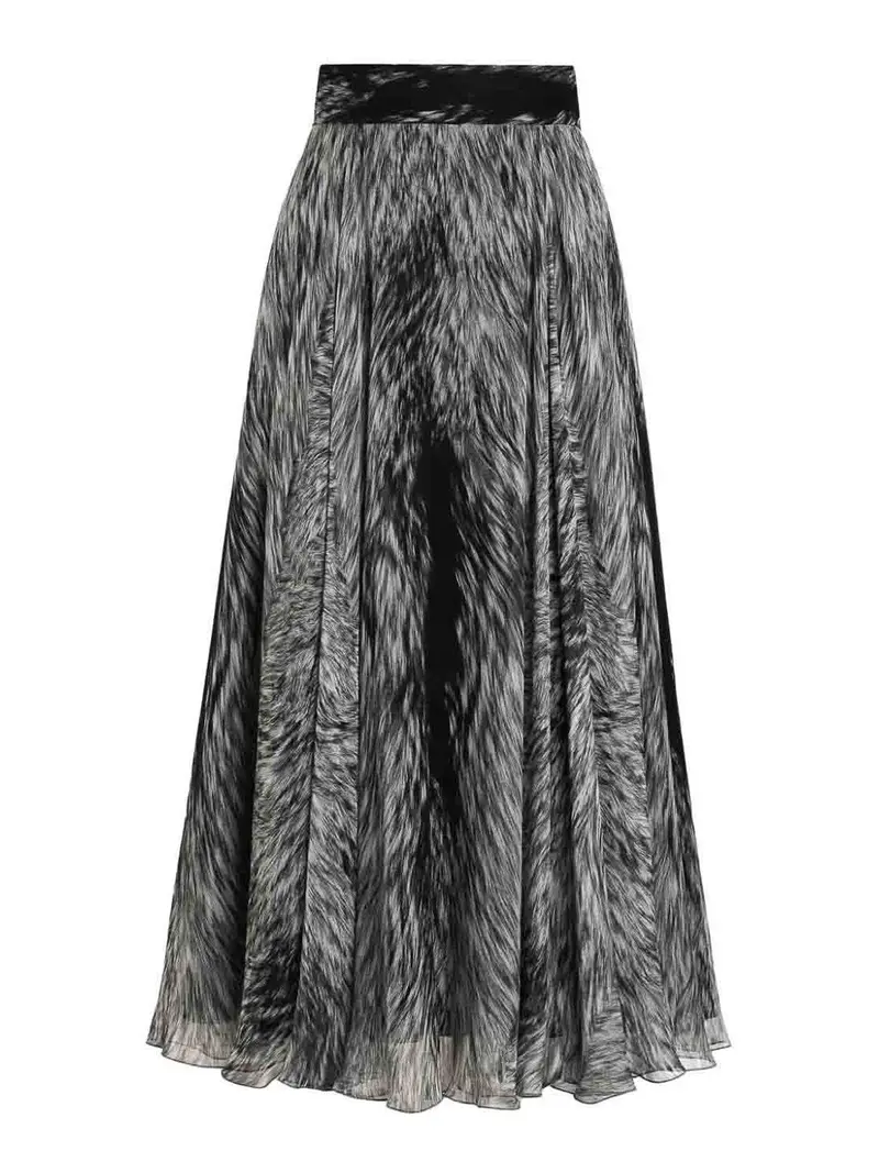 Gonna lunga svasata in chiffon Grigio