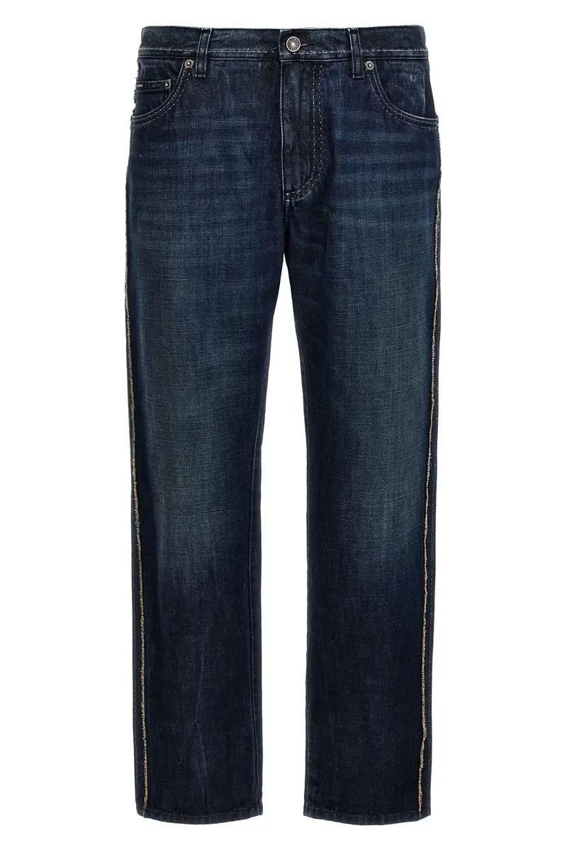 Jeans Cucitura Sfrangiata Blu