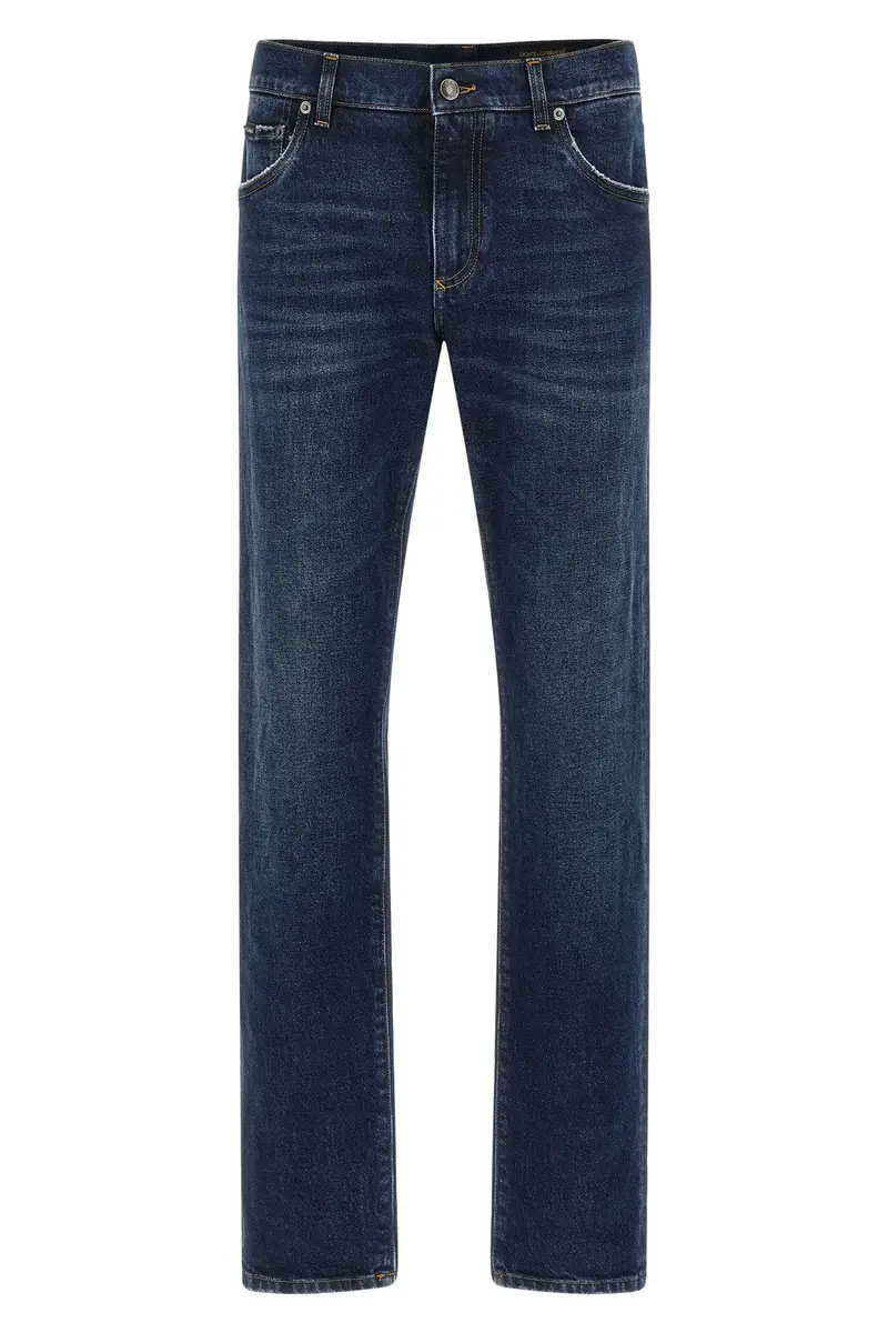 Jeans Placca Logo Blu