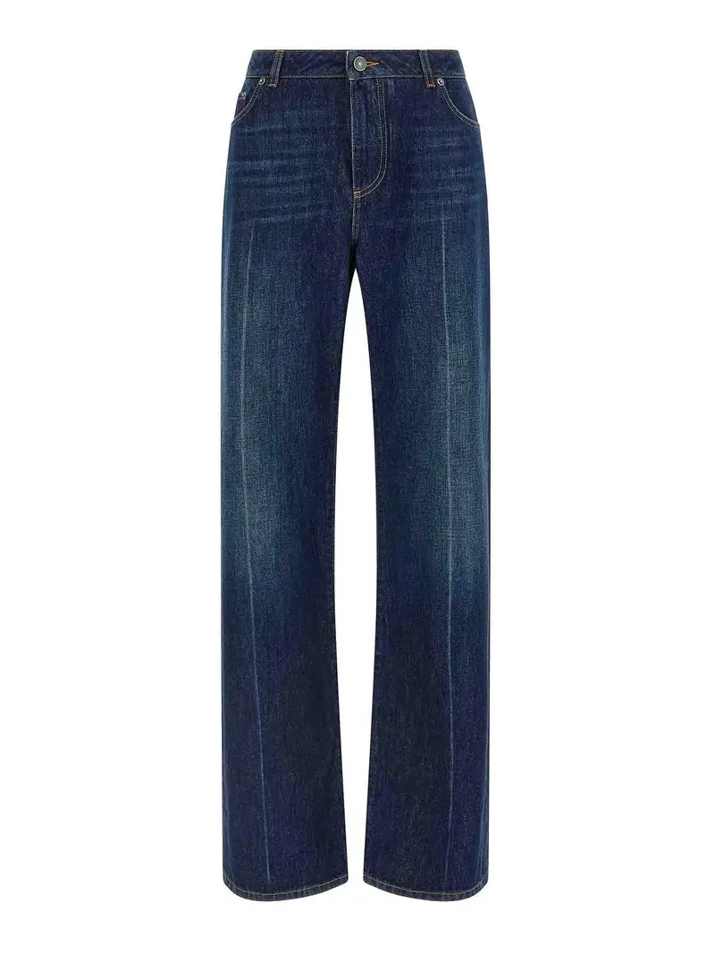 Jeans Trompe Loeil plissettati elasticizzati Blu
