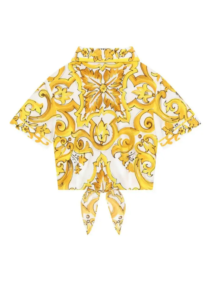 Camicia crop stampa maiolica bianco/giallo miniatura 2