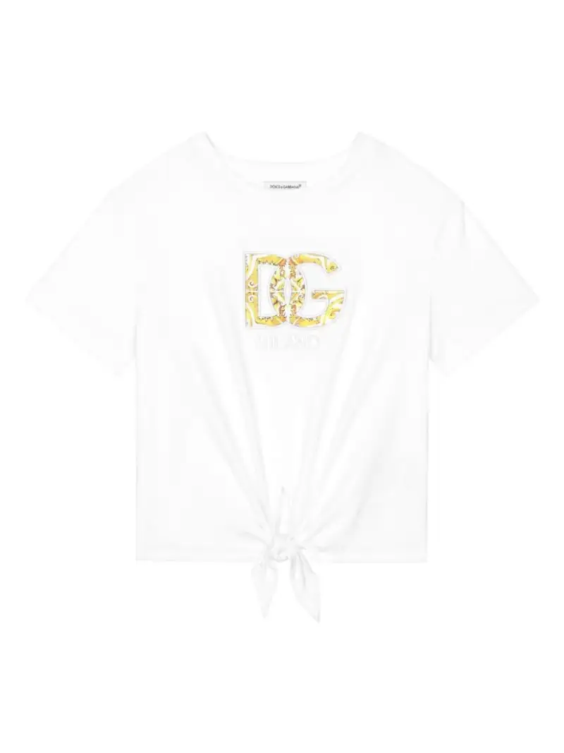 T-shirt bianca monogram maiolica con nodo Bianco