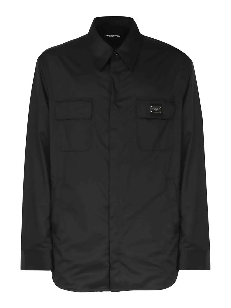 Maglia In Tessuto Semilucido E Targhetta Logo Nero