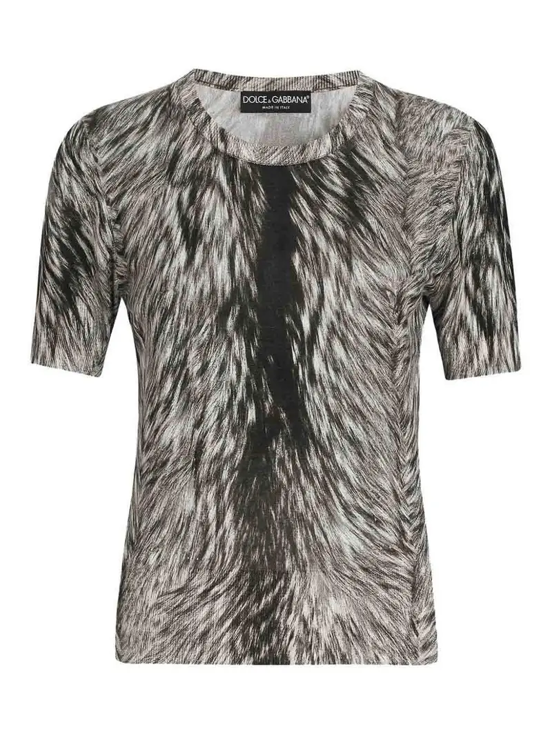 Maglione in seta con stampa pelliccia Grigio