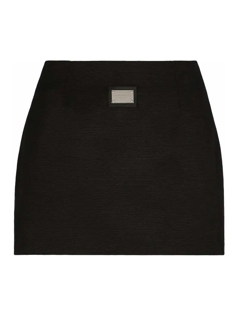 Minigonna nera a vita alta con placca logo Nero