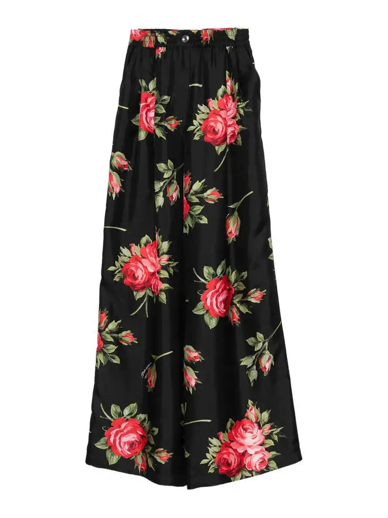 Pantaloni a gamba larga in seta nera Nero