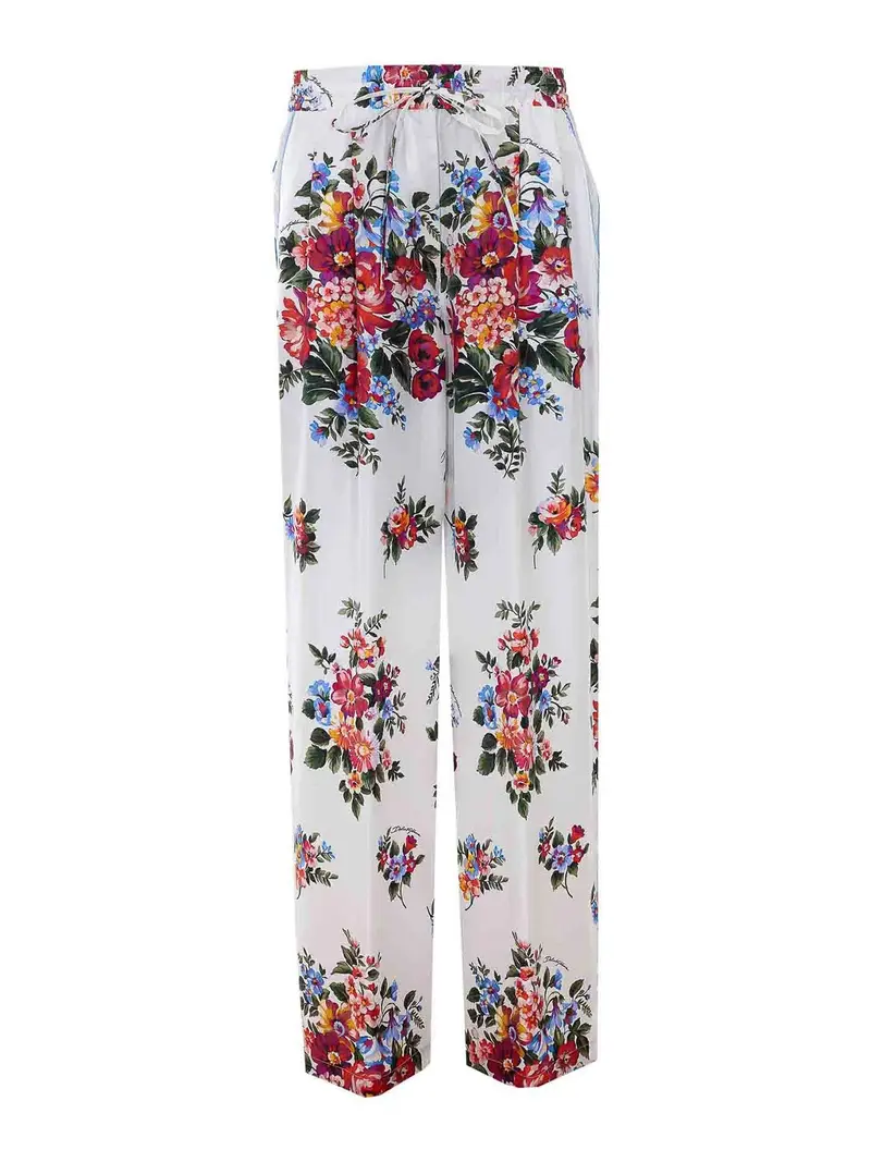 Pantaloni bouquet di fiori bianchi Bianco