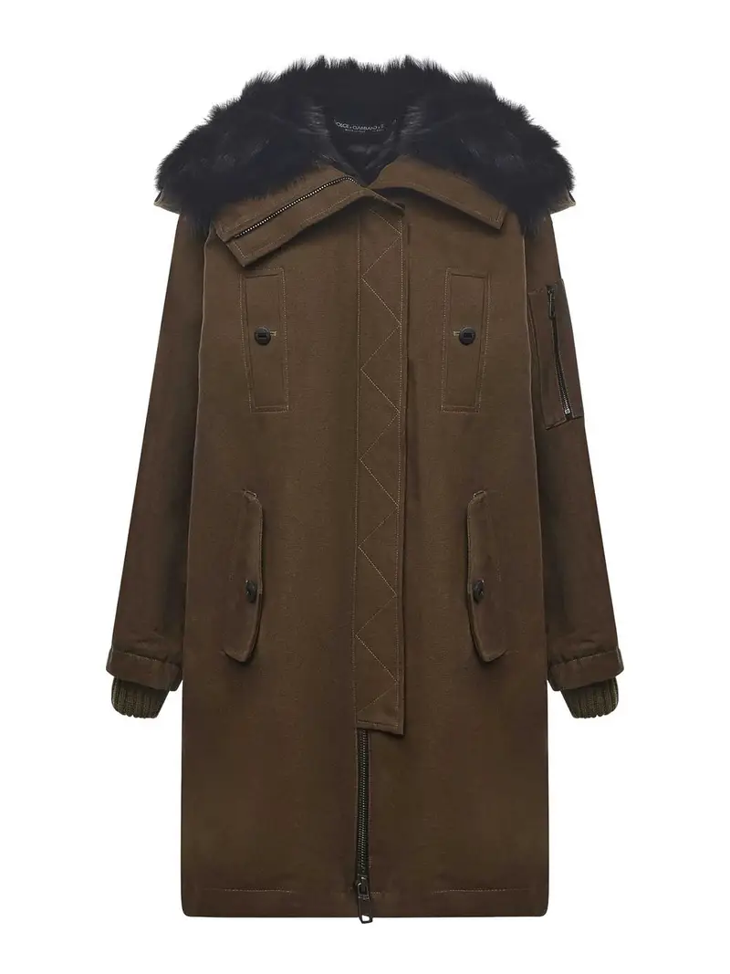 Piumino Lungo Con Bordo In Pelliccia Verde