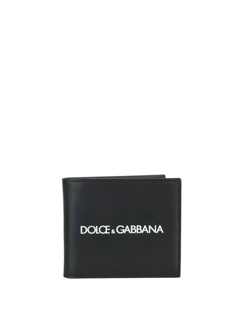 Portafoglio in pelle con stampa logo Nero