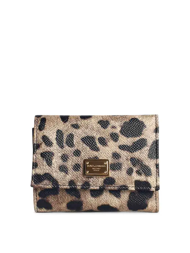 Portafoglio in pelle Dauphine Leopard Marrone