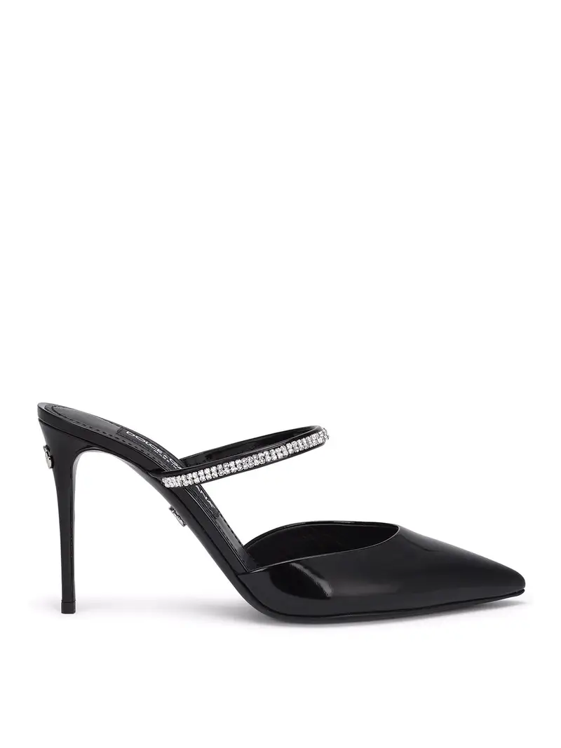 Sabot in pelle con cristalli Nero