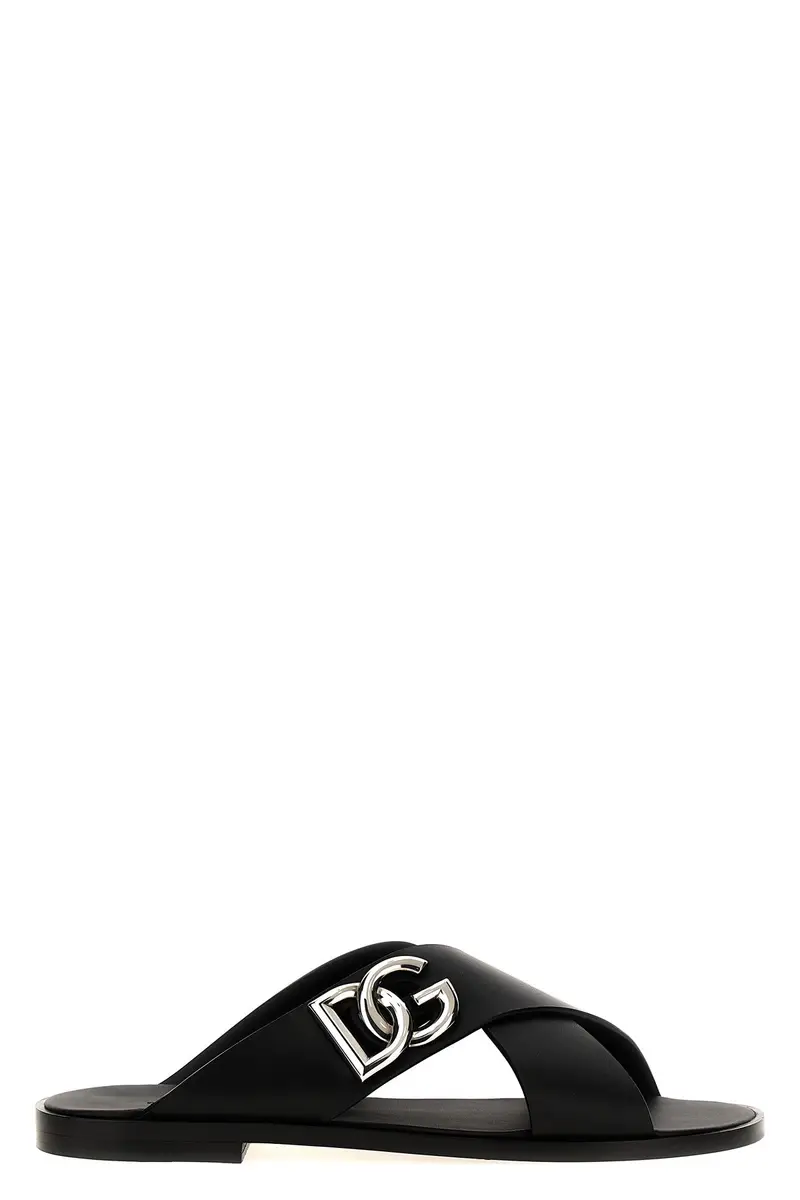 Sandalo Pelle Logo Nero