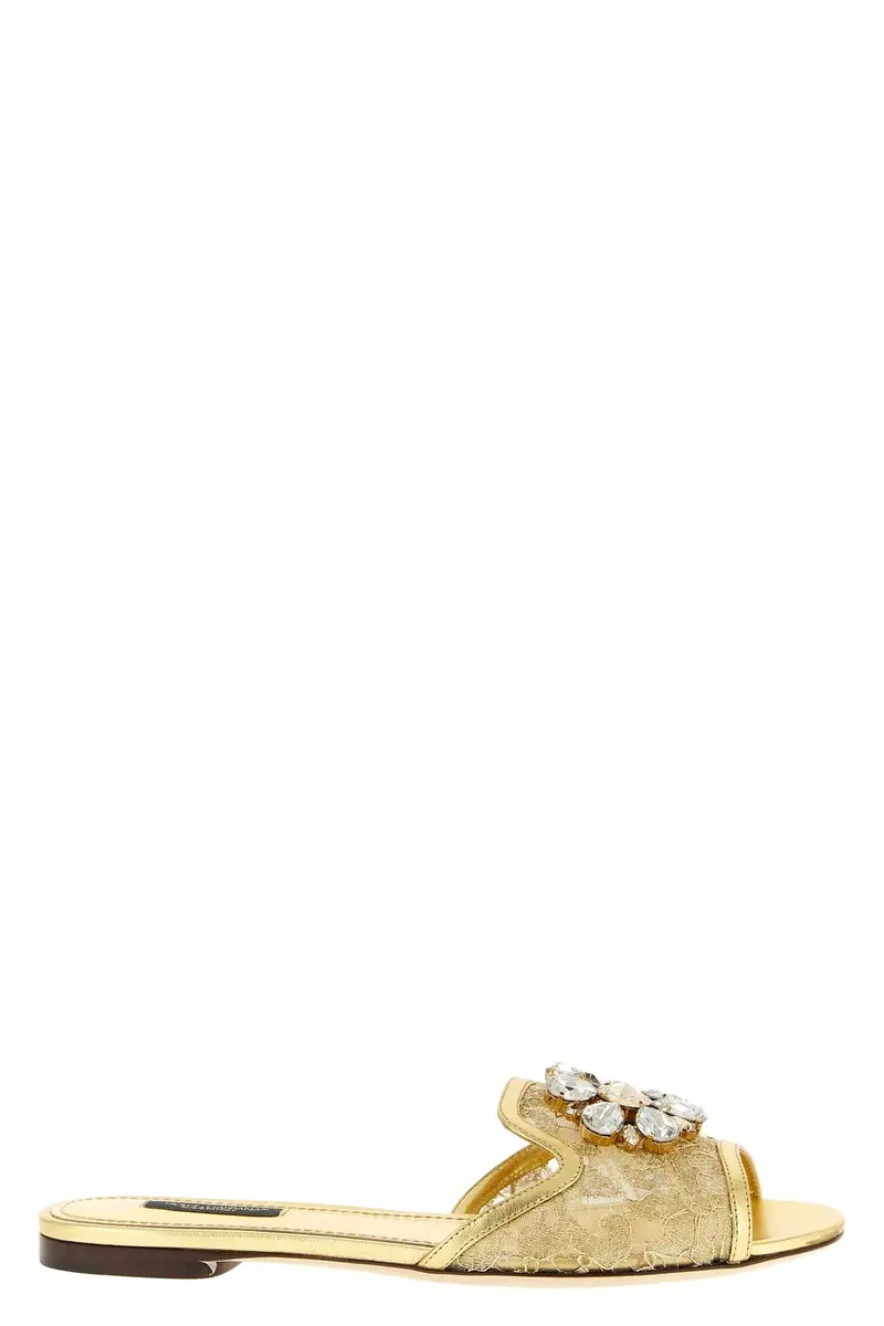 Dolce & Gabbana Sandali Oro in Pizzo con Dettaglio Gioiello