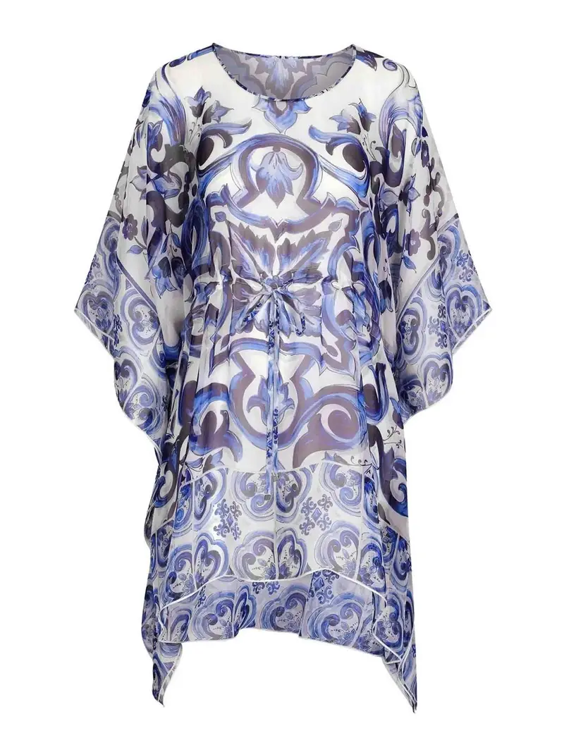 Short Majolica-Print Caftan Blu