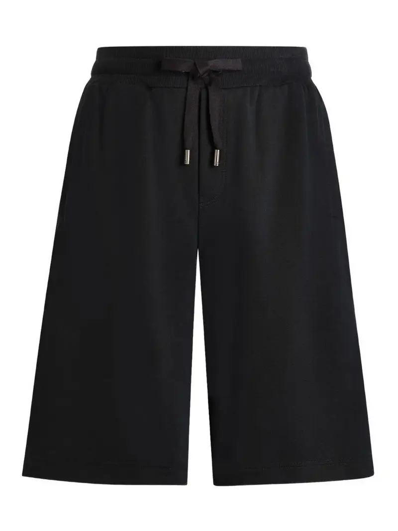 Shorts Neri In Cotone Con Logo Nero