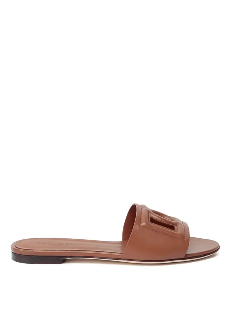 Slide Bianca in pelle Marrone Chiaro