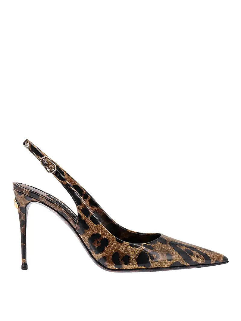 Slingback in pelle con stampa animalier