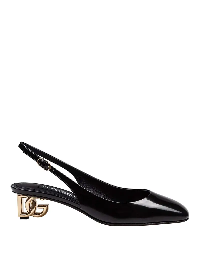 Slingback In Vernice Nera Con Tacco Dg Nero
