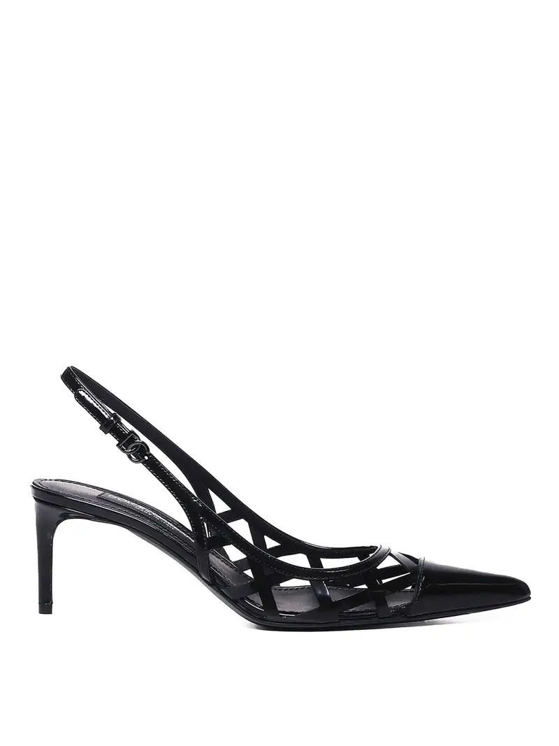 Slingback In Vitello Verniciato Nero