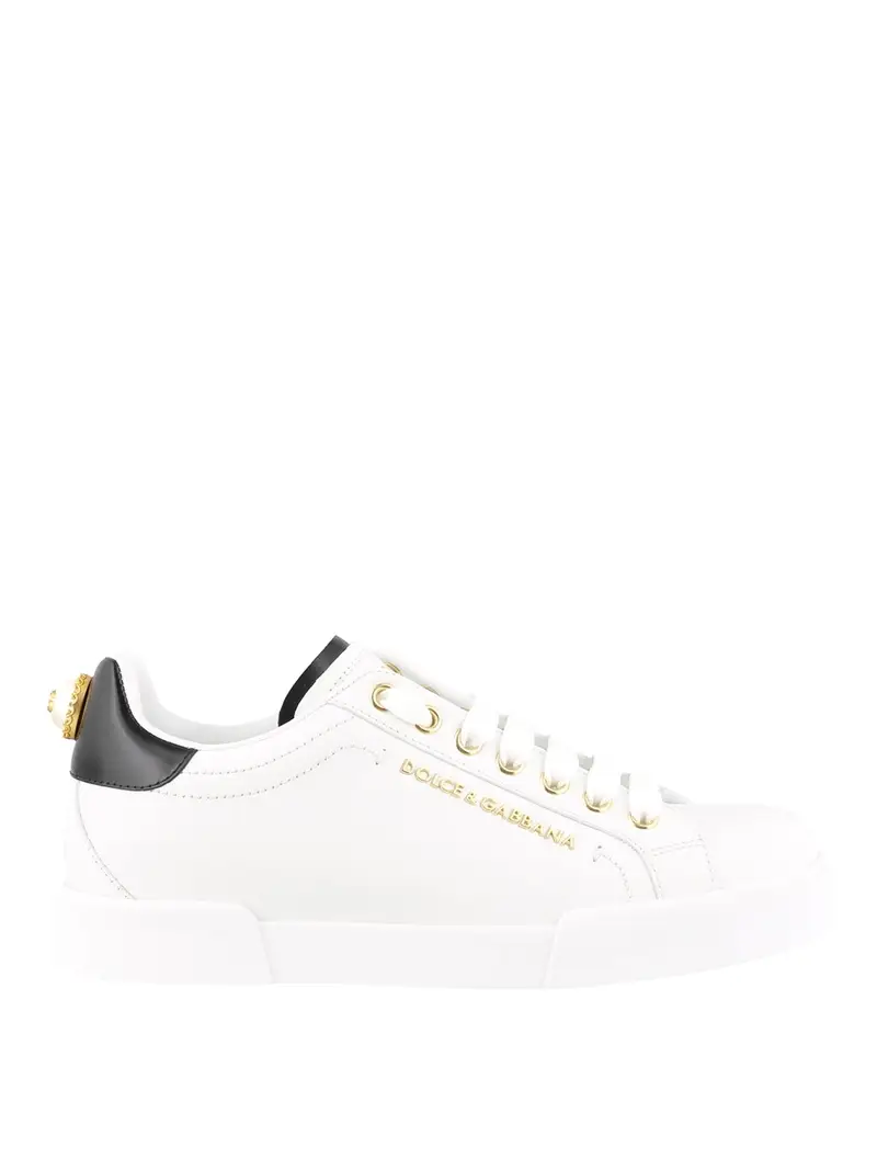 Sneaker Portofino in pelle con maxi perla Bianco
