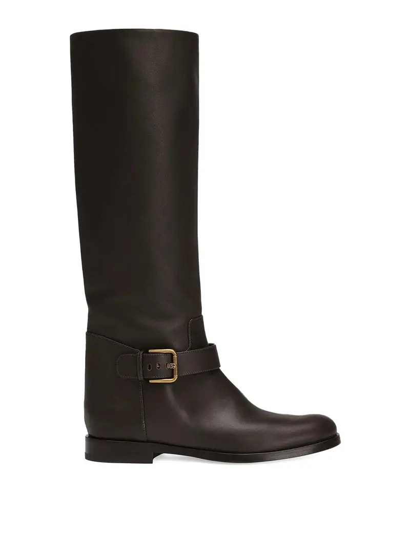 Stivali in pelle con cinturino con fibbia Marrone