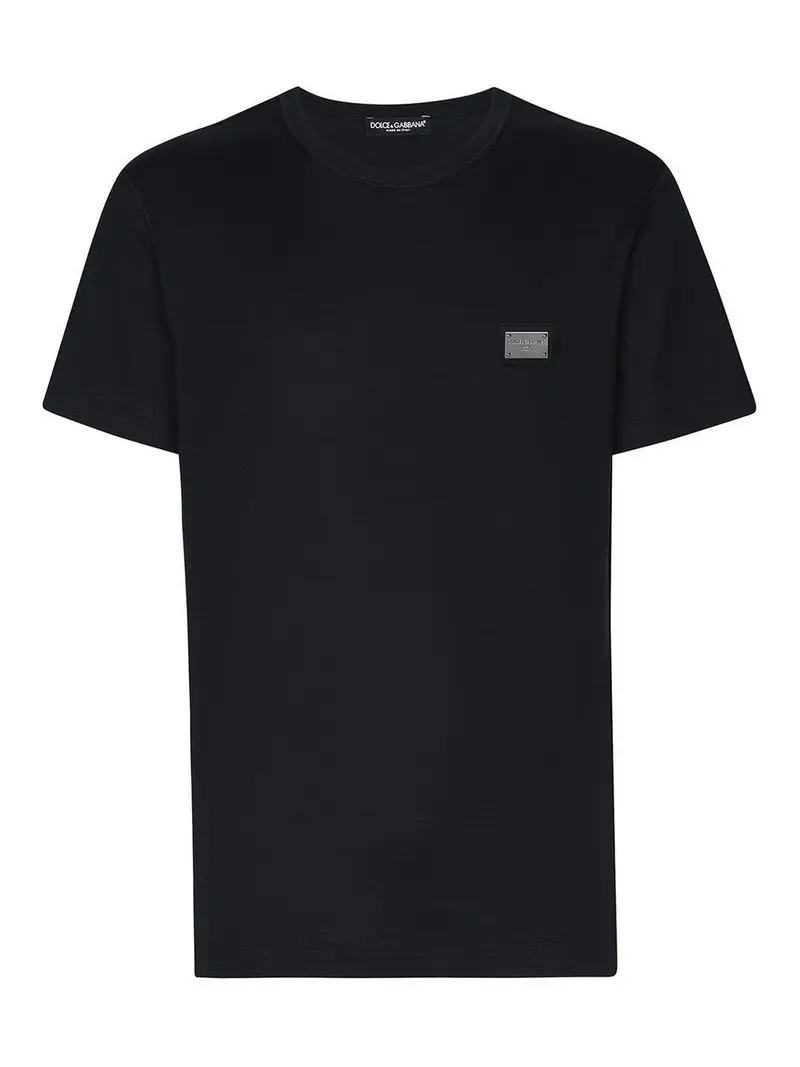 T-shirt girocollo in cotone con logo Blu