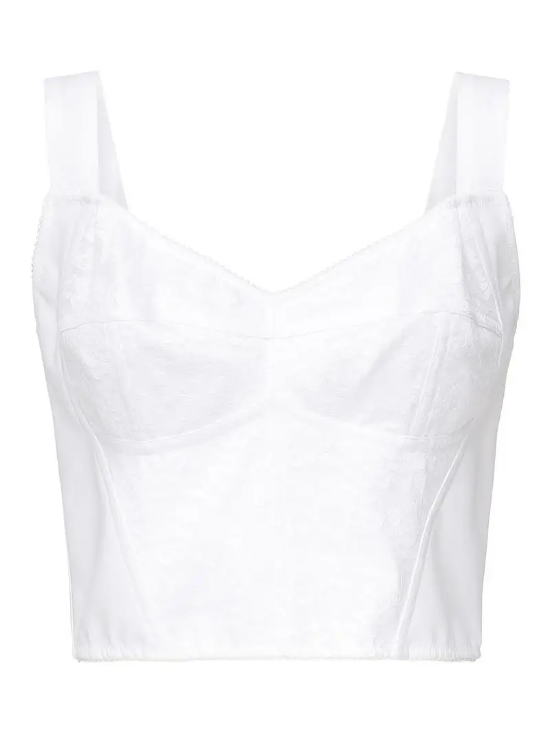 Top Bustier A Tubino In Jacquard E Pizzo Bianco