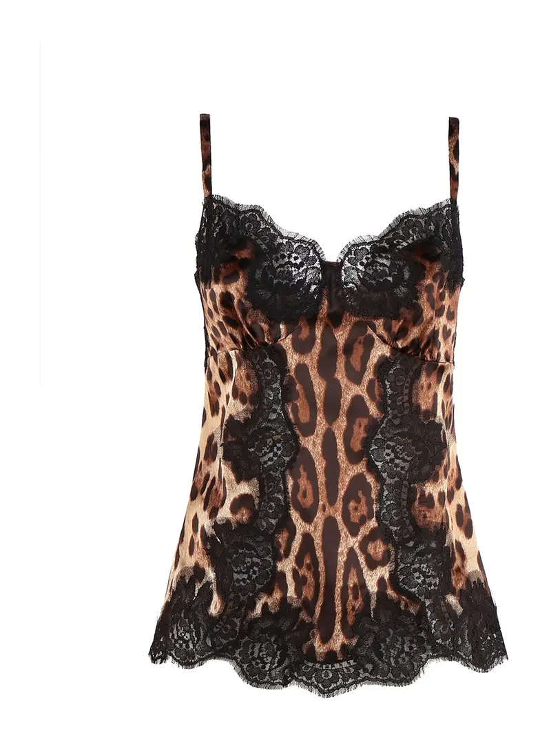 Top in pizzo e seta Marrone