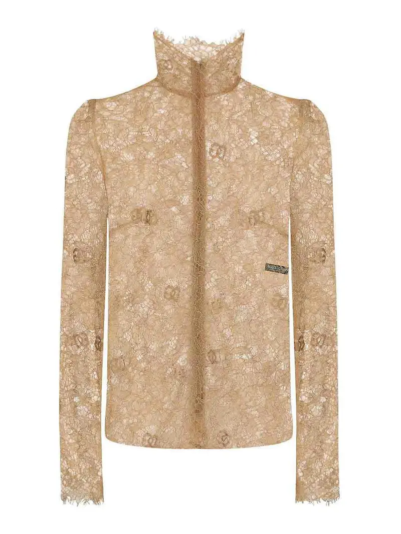 Top in pizzo trasparente Beige