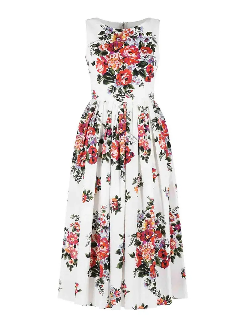 Vestito Fiori in cotone bianco