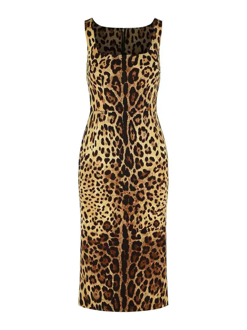 Vestito in seta con stampa leopardata Marrone